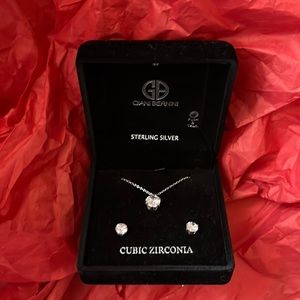 Giani Bernini Sterling Silver Cubic Zirconia Stud Earrings and Necklace Set